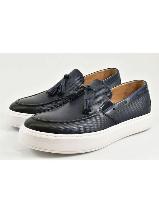 19V69 Men's Leather Loafers Blue