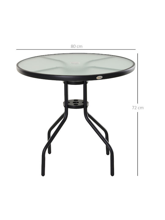 Outdoor Dinner Table with Glass Surface and Metal Frame Black 80x80x72cm
