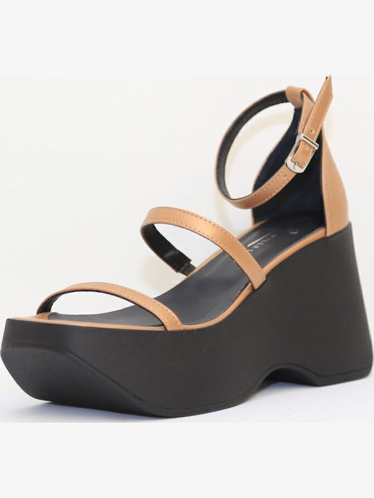 Women's Leather Platform Shoes Tabac Brown