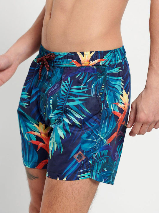 FBM007-01116 Men's Swimwear Shorts Navy Blue with Patterns