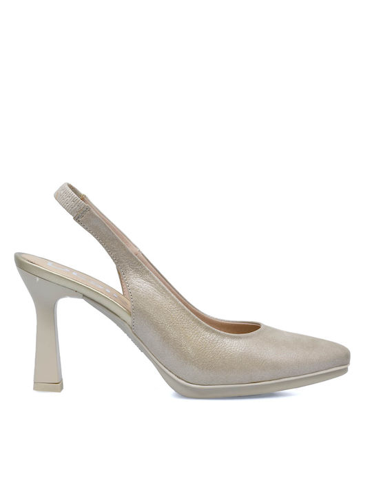 Leather Pointed Toe Beige Heels