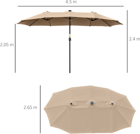 Runde Metall-Garten- und Terrassen-Sonnenschirm Parasol Khaki F4.5xH2.4m