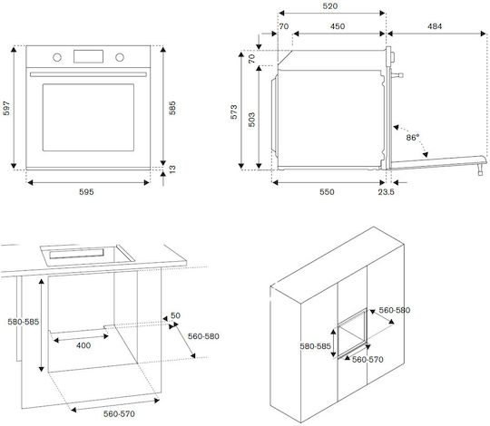 Bertazzoni F60 11 MOD P L X/23 Φούρνος άνω Πάγκου 76lt Π59.7εκ. Inox