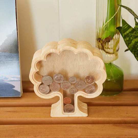 Kikkerland Spardose Holz Braun 17x19cm