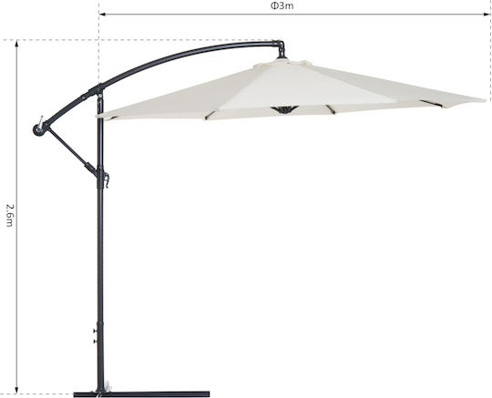 Hängender Rundschreiben Metall Garten- und Terrassen-Sonnenschirm Beige Φ3xΥ2.6m
