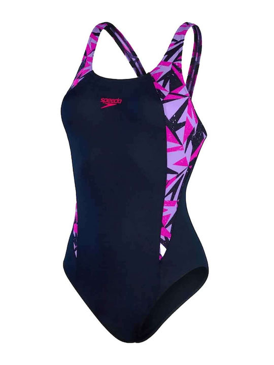 Hyperboom Splice Muscleback Athletic One-Piece Swimsuit Navy/Purple