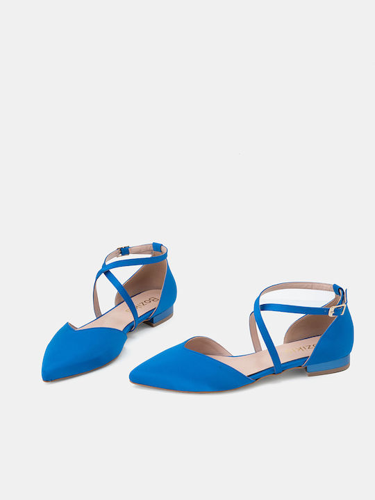 Bozikis Satin Damen Ballerinas mit Riemen in Blau Farbe A23-069-4 ΣATEN-ΜΠΛΕ ΡΟΥΑ