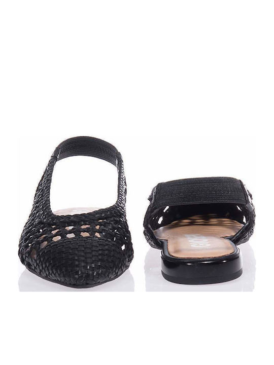 Δερμάτινες Γυναικείες Μπαλαρίνες Slingback με Λουράκι σε Μαύρο Χρώμα