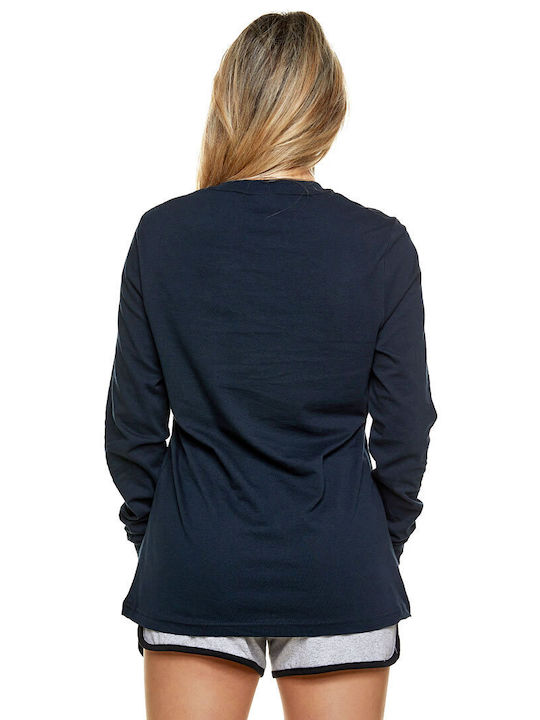 Bodymove Women's Athletic Blouse Long Sleeve Navy Blue
