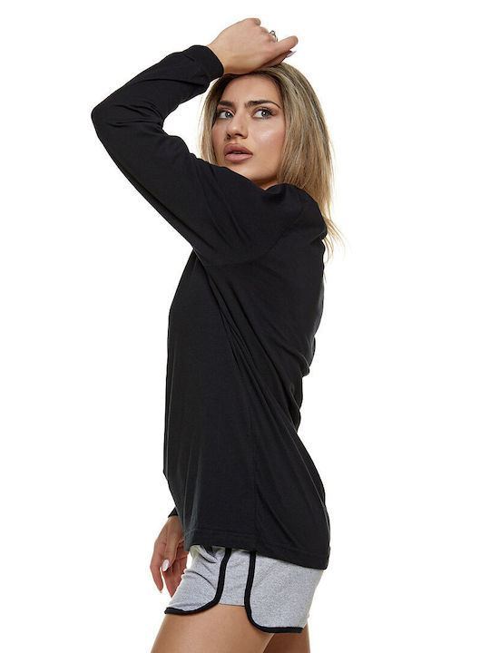 Bodymove Женска спортна блуза Дълъг ръкав Черна