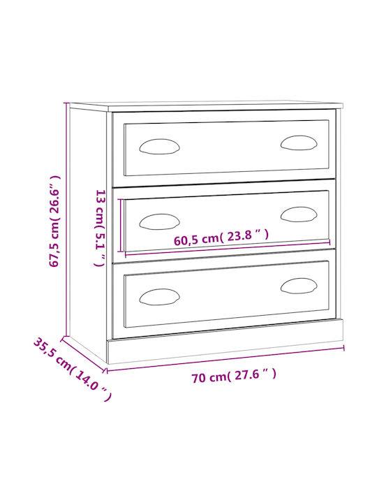 Sideboard Wooden with Drawers White 70x35.5x67.5cm