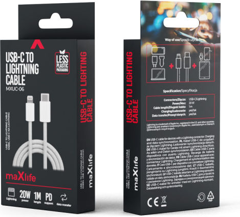 Maxlife Braided USB-A to Lightning Cable 20W Γκρι 1m (MXUC-06)