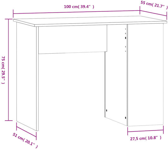 Γραφείο Ξύλινο Λευκό 100x55x75εκ.