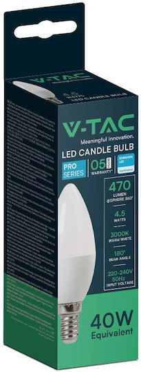 V-TAC Vt-226 LED Bulb 4.5W 100mm for Socket E14 Warm White 470lm