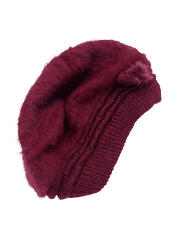 Beret with soft inner lining and tassel on the side (burgundy, one size, synthetic)