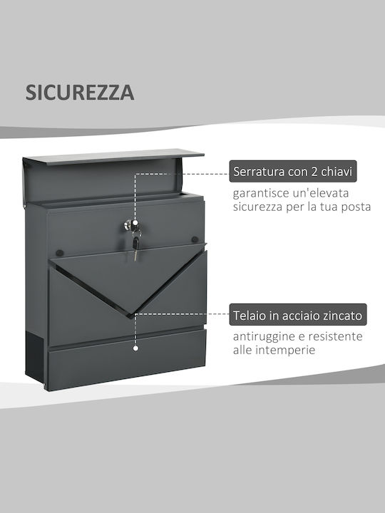 HomCom Außenbereich Briefkasten Inox in Gray Farbe 37x37x10.5cm