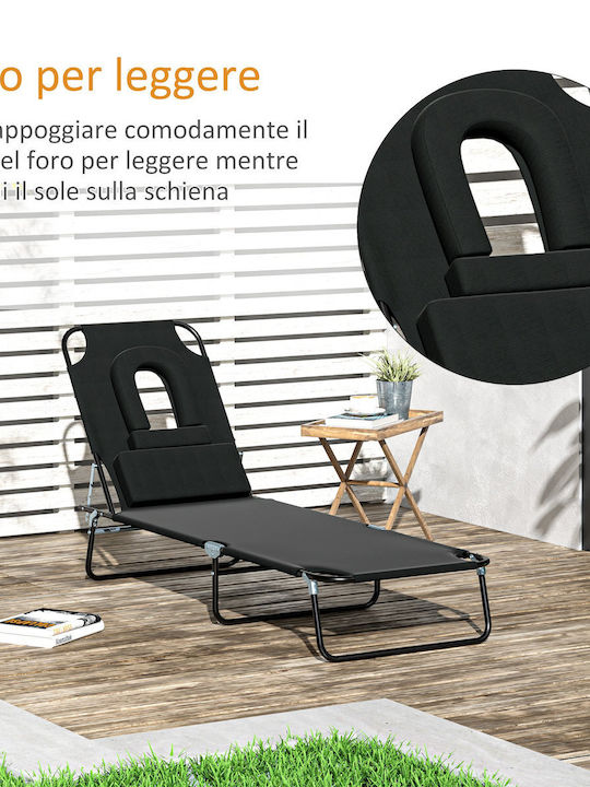 Ξαπλώστρα Μεταλλική με Ύφασμα Textilene Μαύρη 187x58x36εκ.