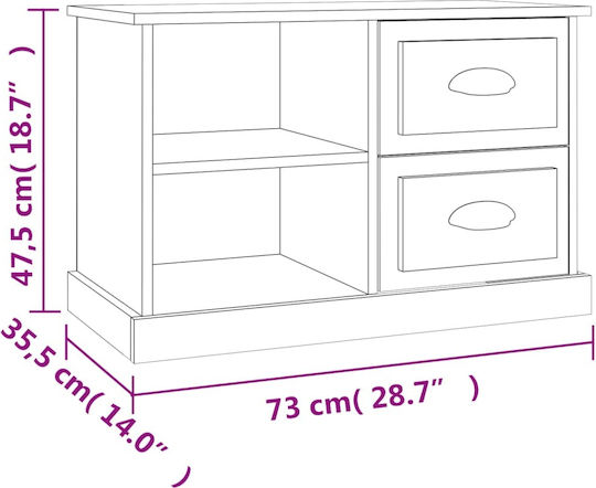 TV Stand from Wood & Glass White L73xW35.5xH47.5cm