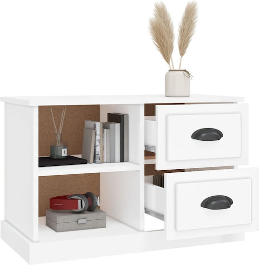 TV Stand from Wood & Glass White L73xW35.5xH47.5cm