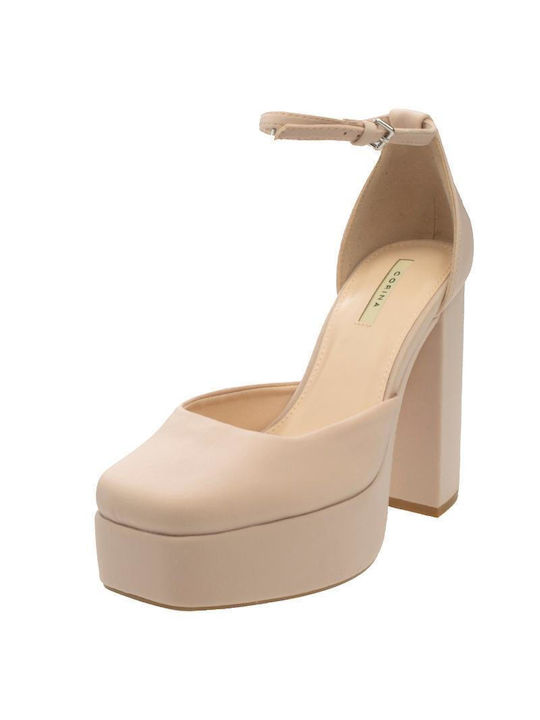 Corina Pumps mit Chunky hohem Absatz Beige