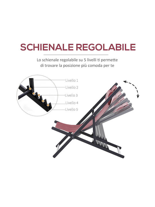 Deckchairs Aluminum with Red Fabric 2pcs 96.5x58x105cm
