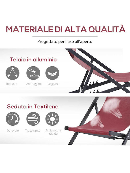 Deckchairs Aluminum with Red Fabric 2pcs 96.5x58x105cm