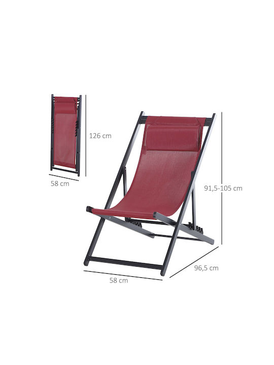 Deckchairs Aluminum with Red Fabric 2pcs 96.5x58x105cm