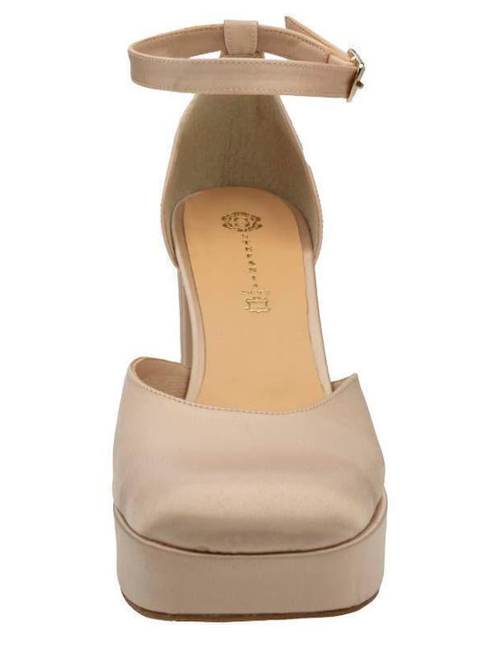 Leather Nude Satin High Heels with Strap S