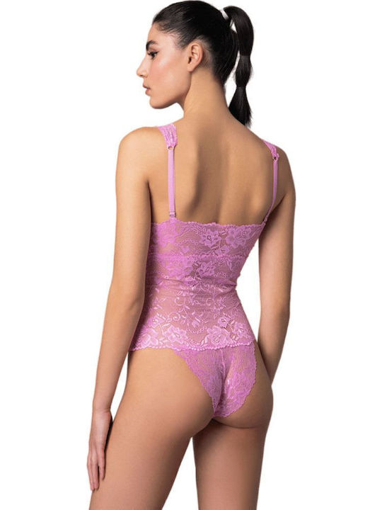 Milena by Paris Sexy Κορμάκι με Δαντέλα Ροζ