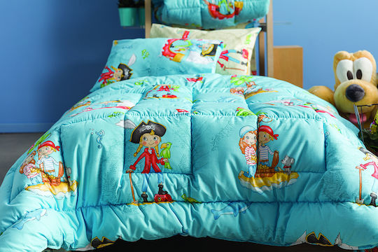 Charalambidis Textiles Sheet Set Single from Cotton & Polyester Pirates Blue 160x260cm 3pcs