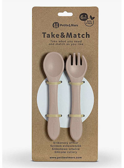 Petite & Mars Βρεφικό Σετ με Πιρούνι Take & Match από Σιλικόνη Desert Sand 2τμχ