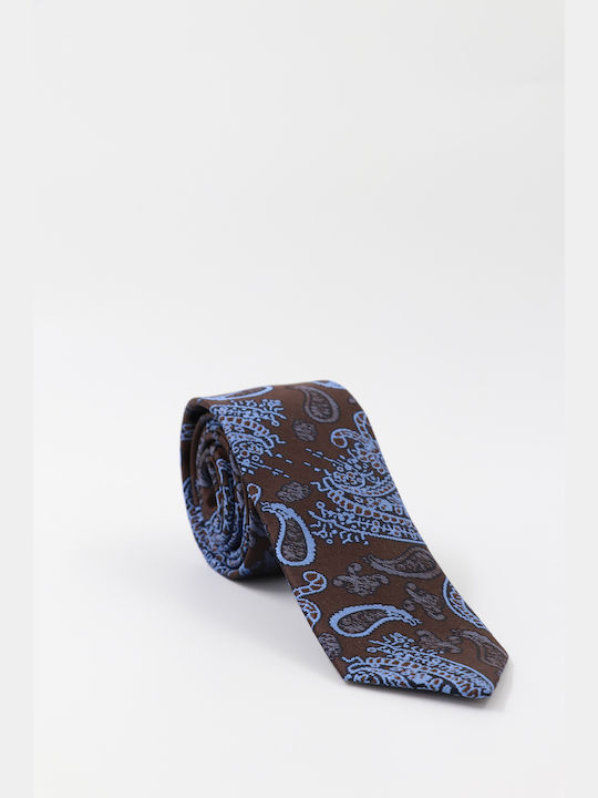 MEN'S TIE BROWN WITH BLUE LACHOURI T10 - BROWN MEN'S TIE