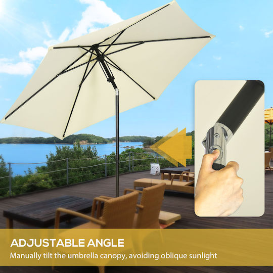 Round Metal Garden Parasol Beige Diameter 2.62xHeight 2.43m