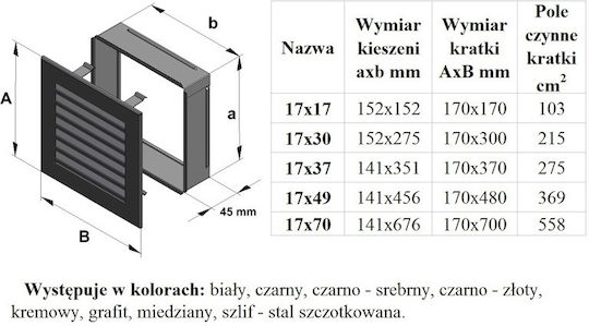 Kratki Fresh Ορθογώνια Περσίδα Τζακιού 30x17cm Inox