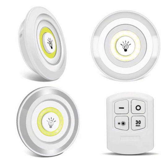 LED Light Switch for Cabinets with Battery Powered, Photocell, Remote Control and Mounting Sticker 3pcs