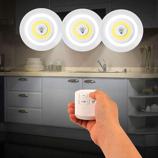 LED Light Switch for Cabinets with Battery Powered, Photocell, Remote Control and Mounting Sticker 3pcs