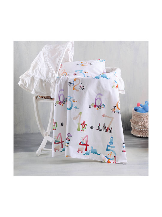 Rythmos Numbers Baby Sheet Cradle Cotton White 80x110cm