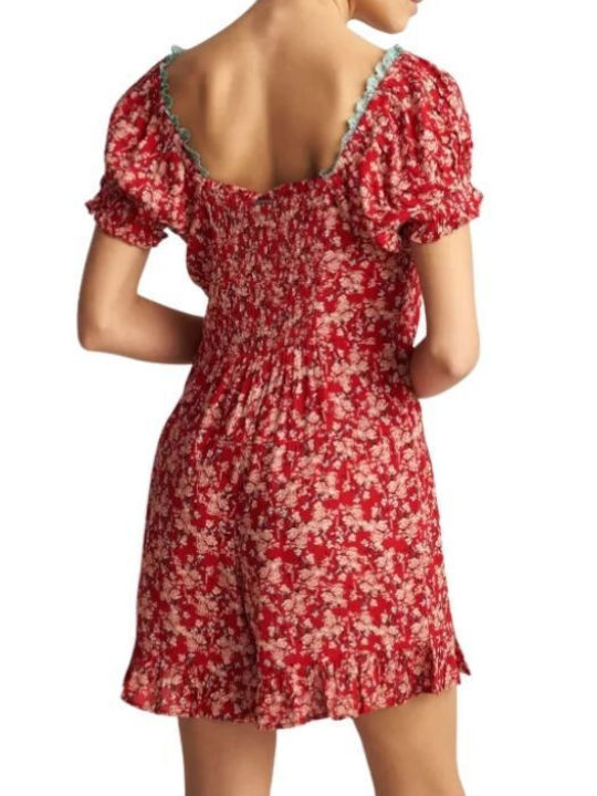 Attrattivo Women's Short Sleeve One-piece Shorts Red Floral