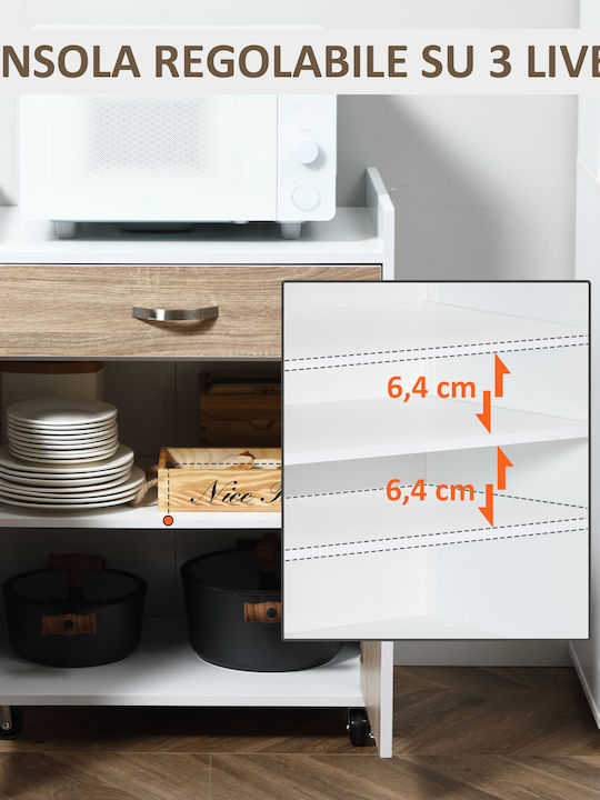 HomCom Wooden Kitchen Trolley 4 Tiers White 60x40x77cm
