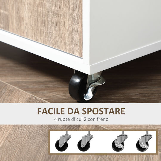 HomCom Troleu De Bucătărie Din Lemn Cu 4 Locuri Alb 60x40x77cm