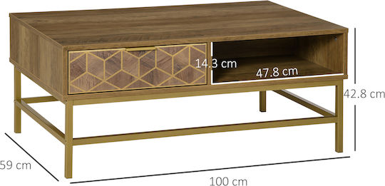 Rectangular Central Coffee Table Wooden with Drawers Brown M100xW59xH42.8cm