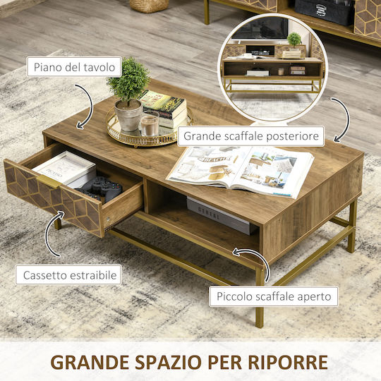 Rectangular Central Coffee Table Wooden with Drawers Brown M100xW59xH42.8cm