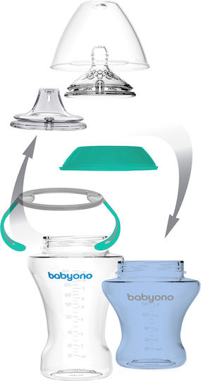 Babyono Non-Spill Educational Sippy Cup Plastic with Handles Light Blue for 6m+m+ 180ml