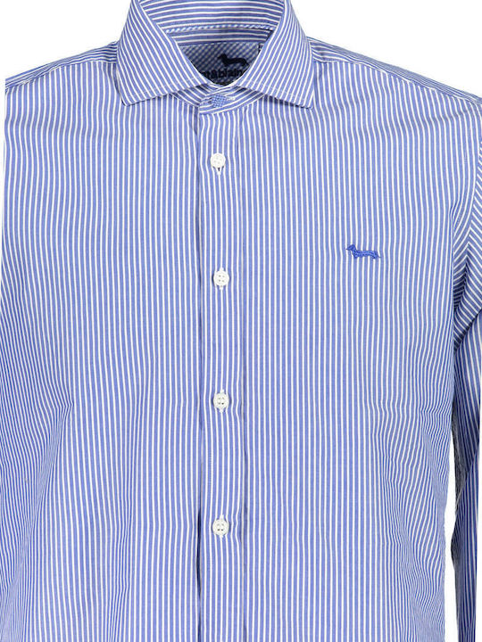 Long-sleeved Cotton Shirt Striped Blu