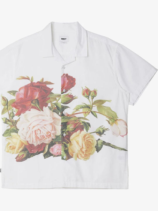 Disorder Κοντομάνικο Βαμβακερό Πουκάμισο Floral Λευκό