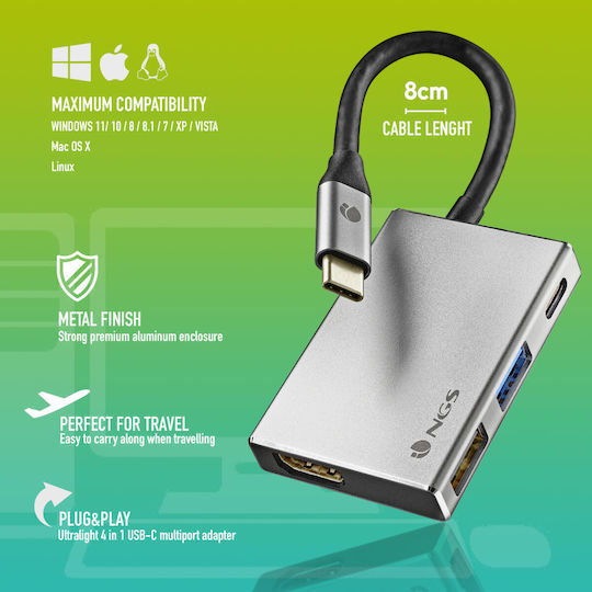 NGS Wonderdock 4 USB-C Docking Station mit HDMI 4K PD Silber