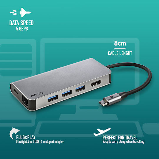 NGS Wonderdock 8 USB-C Docking Station mit HDMI 4K PD Ethernet Silber