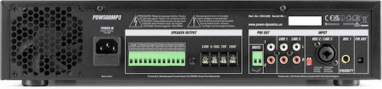 Power Dynamics PDW500MP3 Integriert Kommerzieller Verstärker mit 6 Zonen 500W/100V und USB/FM-Anschlüssen in Schwarz Farbe