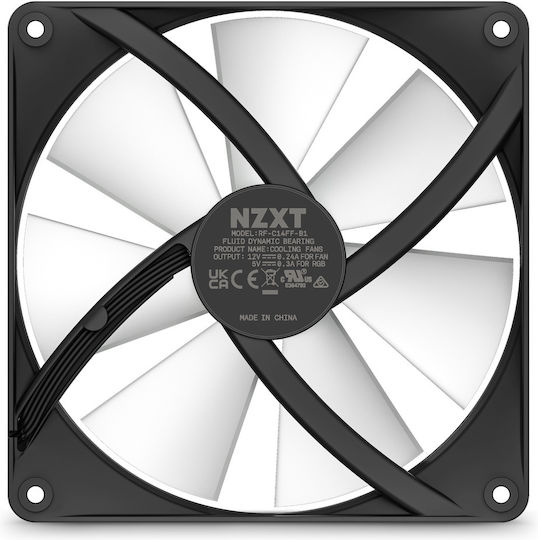 NZXT F140 Core Case Fan (1500rpm / 90.79cfm) με RGB Φωτισμό και Σύνδεση 4-Pin PWM Matte Black