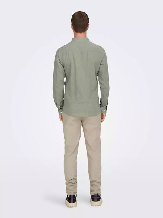 Long-sleeved Linen Shirt Khaki